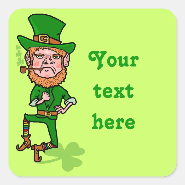 Adesivo Quadrado Engraçado Irlandês, Lucky Leprechaun (Frente)