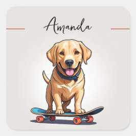 Adesivo Quadrado Engraçado Labrador Amarelo no skate