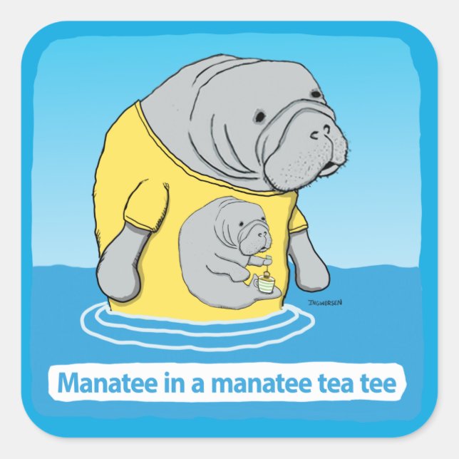 Adesivo Quadrado Engraçado Manateado em Tea Tee (Frente)