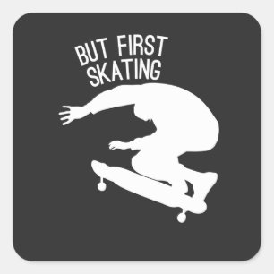 Adesivo Quadrado engraçado, mas primeiro patinando em branco