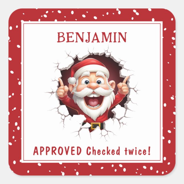 Adesivo Quadrado Engraçado Papai Noel quebrando o nome do Natal (Frente)