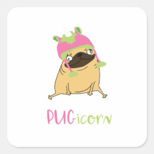 Adesivo Quadrado Engraçado Pugicorn Unicorn Pug