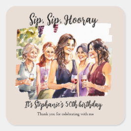 Adesivo Quadrado Engraçado Queda Provando de vinho da mulher 50º an