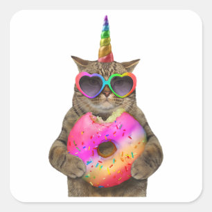 Adesivo Quadrado Engraçado Rainbow Cat Orgulho gay LGBT Unicorn Sun
