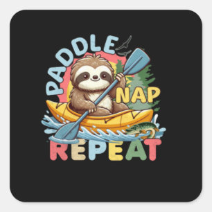 Adesivo Quadrado Engraçado Sloth Outdoor - Kayaking Sloth