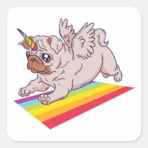 Adesivo Quadrado Engraçado Unicorn Pug Puppy Dog Olá, Adoro A Sua