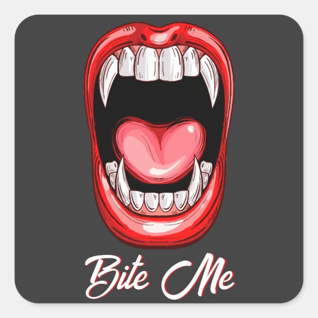 Adesivo Quadrado Engraçado Vampiro Morde Halloween (Frente)