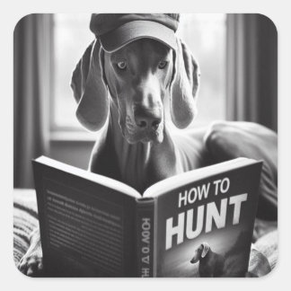 Adesivo Quadrado Engraçado Weimaraner lendo um livro sobre como caç