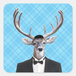 Adesivo Quadrado Engraçado Yarmulke Feliz Hanukkah Deer Xadrez Azul