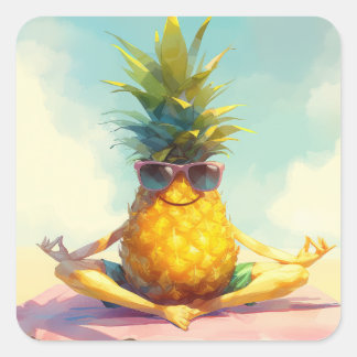 Adesivo Quadrado Engraçado Yoga Pineapple