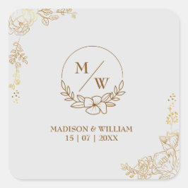 Adesivo Quadrado Engraving Golden Floral Wedding