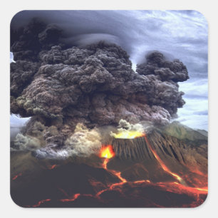 Adesivo Quadrado Entrando em erupção o vulcão na montanha