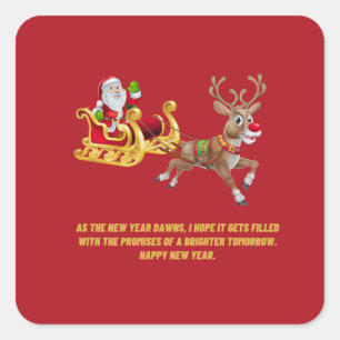 Adesivo Quadrado Entre em um Ano Novo Brilhante com o Papai Noel