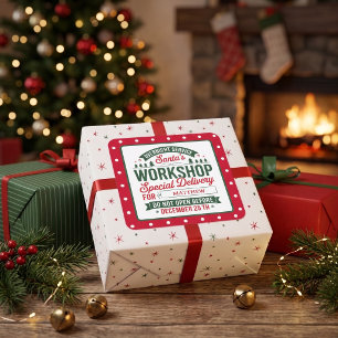 Adesivo Quadrado Entrega especial da oficina do Papai Noel com pont