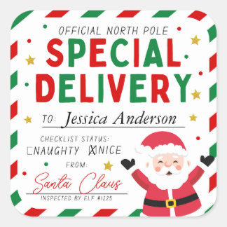Adesivo Quadrado Entrega Especial de Natal - Crianças Papais noeis
