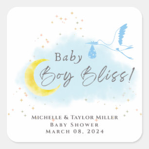 Adesivo Quadrado Entrega Especial de Stork Dourada Starlit Baby Boy