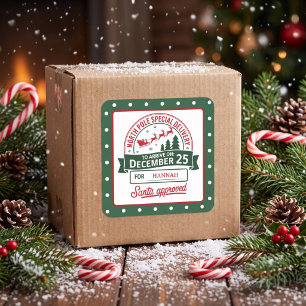 Adesivo Quadrado Entrega especial do Papai Noel no Pólo Norte Verde