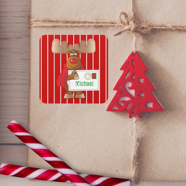 Adesivo Quadrado Entrega Especial Rudolph Reindeer Vermelho Polo No (Criador carregado)