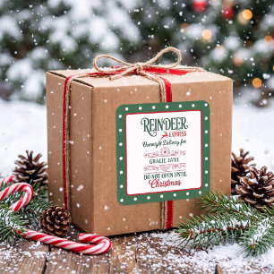 Adesivo Quadrado Entrega expressa do Papai Noel Verde com Pontos de