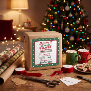 Adesivo Quadrado Entrega expressa do Papai Noel Verde com Pontos de