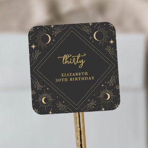 Adesivo Quadrado Envelope de Aniversário do Horóscopo Negro