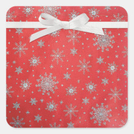 Adesivo Quadrado Envelope de Cartão de Natal Flocos de Neve Prata V