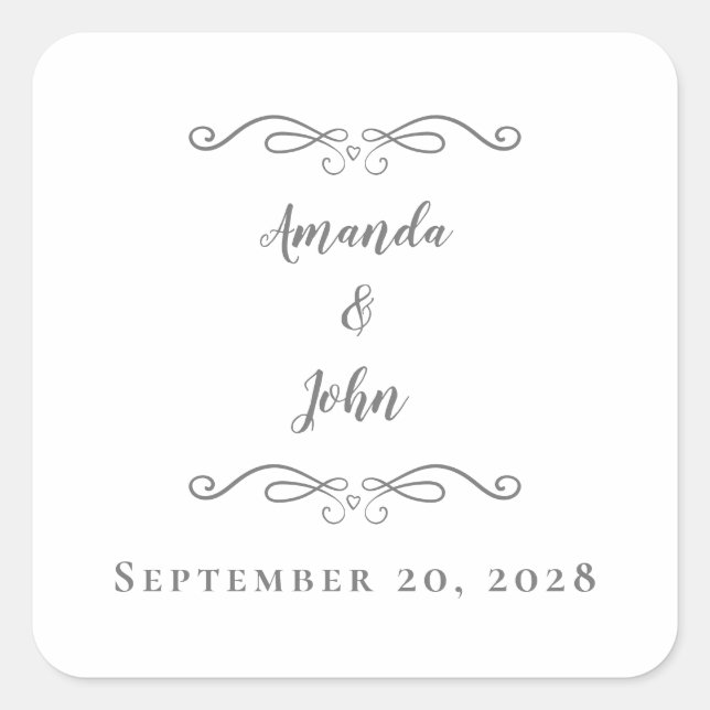 Adesivo Quadrado Envelope De Casamento Elegante Favorito Obrigado C (Frente)