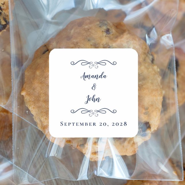 Adesivo Quadrado Envelope De Casamento Elegante Obrigado Azul (Elegant Wedding Envelope Favor Thank You Blue Square Sticker)