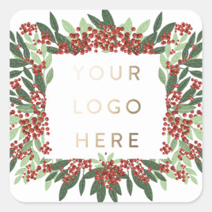 Adesivo Quadrado Envelope de Natal Botânico com Logotipo Personaliz
