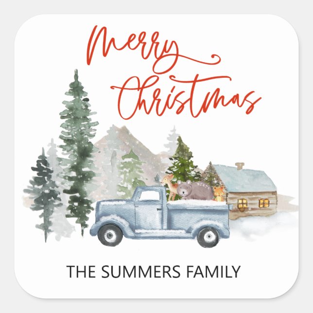 Adesivo Quadrado Envelope Feliz de Natal - Caminhão Russo (Frente)