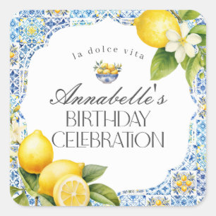 Adesivo Quadrado Envelope Festa de aniversário italiano da Costa Am