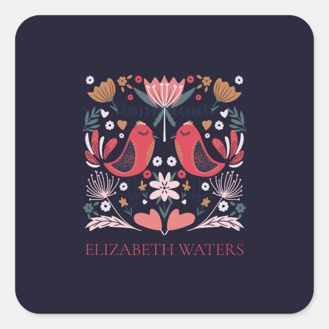 ADESIVO QUADRADO ENVELOPE SEAL STICKER : AVES BOHO (Frente)