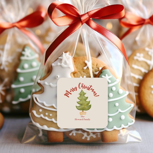 Adesivo Quadrado Envelope Tradicional Vermelho da Árvore Natal (Criador carregado)