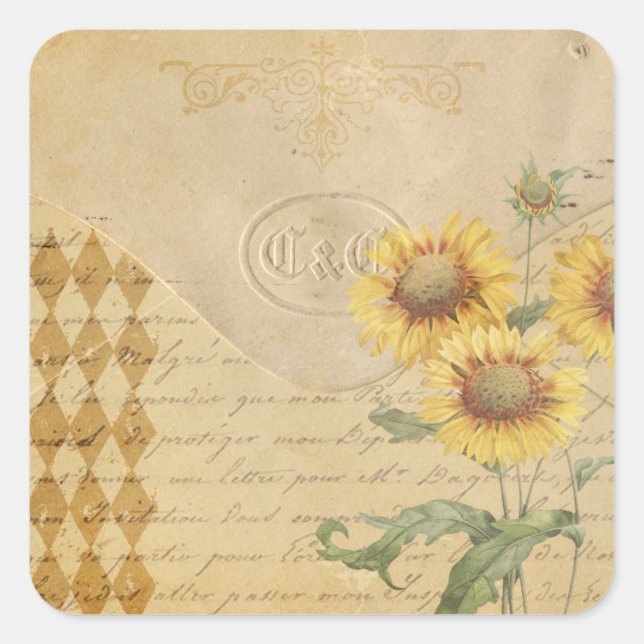 Adesivo Quadrado Envelope Vintage Scrapbook Envelope Envelhecido (Frente)
