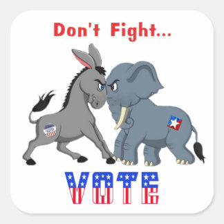 Adesivo Quadrado Ephant & Donkey ARGUING Don't Fight VOTE