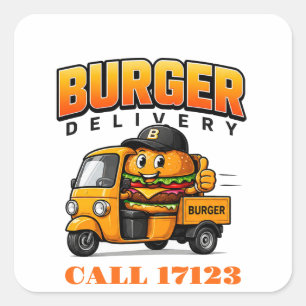 Adesivo Quadrado 🍔 Equipe de Entrega de Restaurante de Hambúrguer