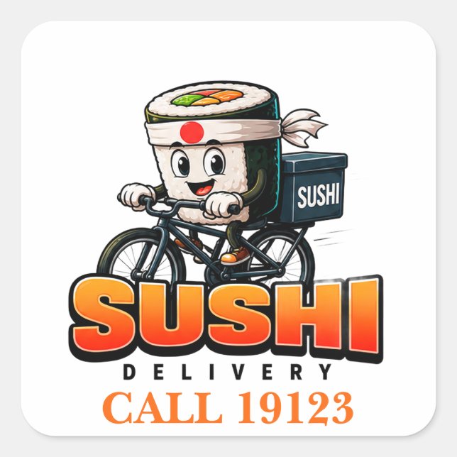 Adesivo Quadrado Equipe de Entrega de Sushi Uniforme 🚴🍣 (Frente)