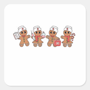 Adesivo Quadrado Equipe de Natal Papai Noel Biscoito Enfermagem Esq