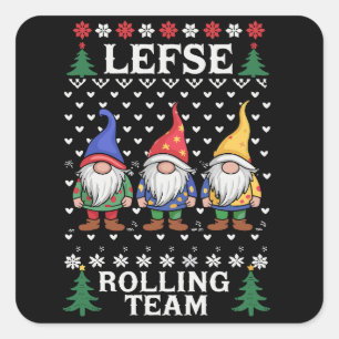 Adesivo Quadrado Equipe de Rolagem de Lefse Gnome de Natal de Natal