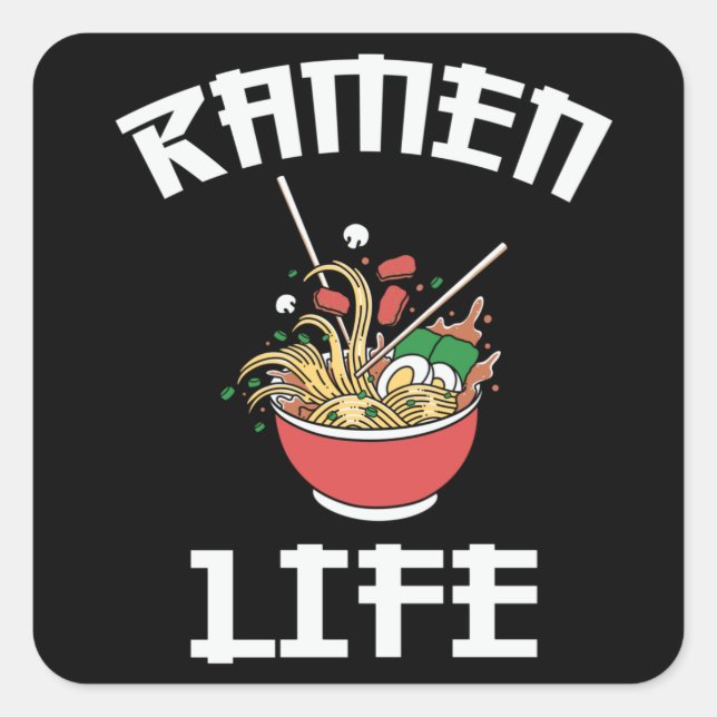 Adesivo Quadrado Equipe do Clube Ramen | Ramen Life Lovely Design (Frente)