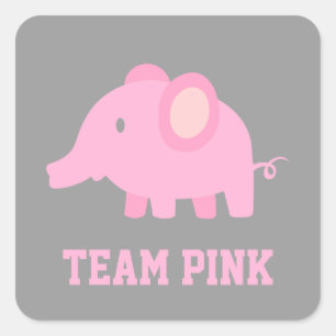 Adesivo Quadrado Equipe Rosa, Bebê Menina Elefante, Festa de Revela