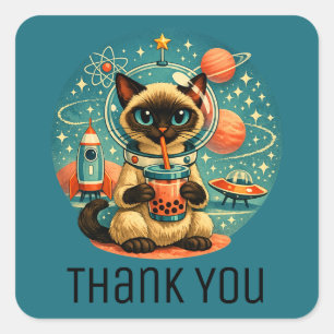 Adesivo Quadrado Era Atômica Boba Siamesa Astronauta Gato Obrigado