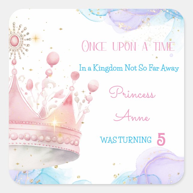Adesivo Quadrado Era uma vez, Princesa Birthday (Frente)