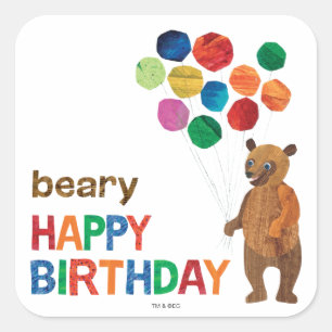 Adesivo Quadrado Eric Carle Urso-Marrom - Beary Happy Birday