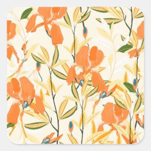 Adesivo Quadrado Erris de laranja: padrão floral uniforme