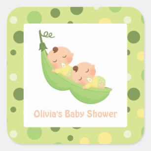 Adesivo Quadrado Ervilhas num Stickers para Chá de Bebê Gêmeos Fofo