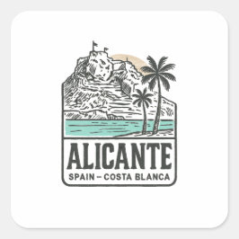Adesivo Quadrado Esboço de Alicante Castelo de Santa Bárbara Costa