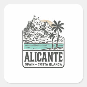 Adesivo Quadrado Esboço de Alicante Castelo de Santa Bárbara Costa