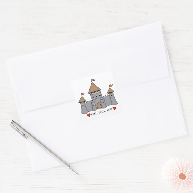 Adesivo Quadrado Esboço de Castelo de Contos de Fadas (Envelope)