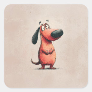 Adesivo Quadrado Esboço de Ilustração de Cachorro de Desenho Animad